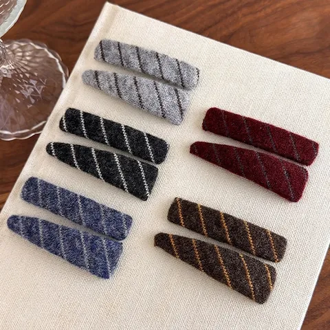 Vintage Knitted Striped BB Hair Clips Rectangular And Drop Shape Woolen Fabric Hairpins For Autumn Winter Women Hair Accessories
