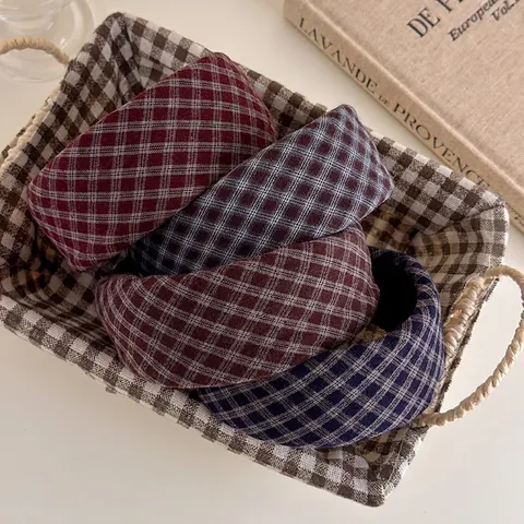 Vintage Karo Verdickter Gepolsterter Schwamm Haarreif Für Damen Retro Breites Stoffhaarband Elegantes Herbst Winter Haarschmuck