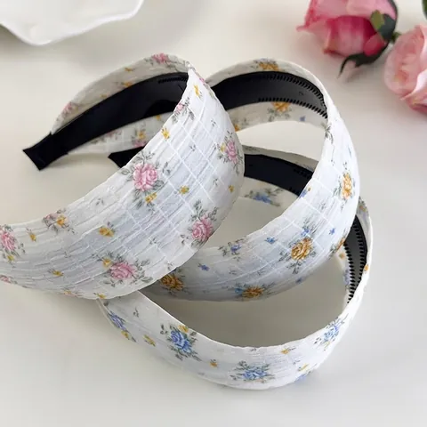 Diadema Ancha de Tela con Estampado Floral Pastoral Francés Dulce Diadema Con Dientes Antideslizantes Accesorios Para El Cabello