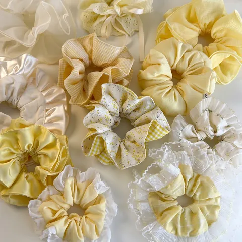 Gele Bloemen Gingham Grote Scrunchies Zachte Polyester Stof Haarelastiekjes Esthetische Heldere Haaraccessoires Voor Dames