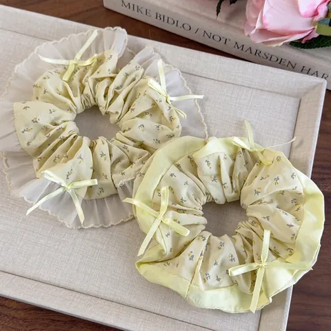 Süße Florale Haar Scrunchies Mit Bandschleifen Baumwollmischung Haargummis Für Damen Mädchen Täglicher Dekorativer Haarschmuck