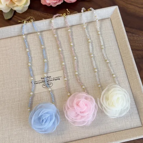 Französische Romantische Netz Rose Blume Anhänger Halskette Für Damen Elegante Künstliche Perlenkette Faux Künstliche Perle Choker Schmuck Dating Party
