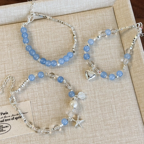 Pulsera de Cuentas de Vidrio de Tema Oceánico Con Colgante de Estrella de Mar Corazón Concha Cadena de Aleación Joyas