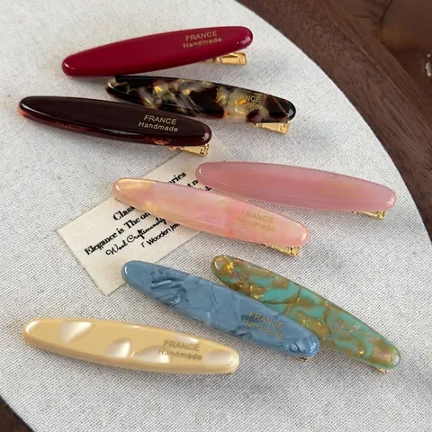 Molletta per Capelli a Becco d'Anatra in Acetato Vintage Francese Semplice Motivo Marmo Tartarugato per Donna Accessori
