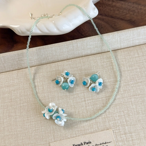 Collier Perlé Vert Menthe Frais Muguet Fleur En Résine Bijoux En Alliage Avec Tige En Argent Sterling 925 Pour Femmes