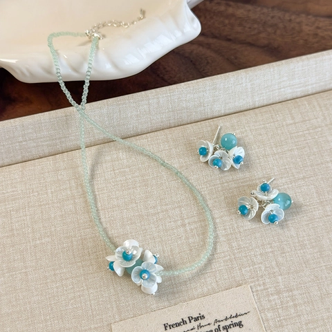 Collier Perlé Vert Menthe Frais Muguet Fleur En Résine Bijoux En Alliage Avec Tige En Argent Sterling 925 Pour Femmes