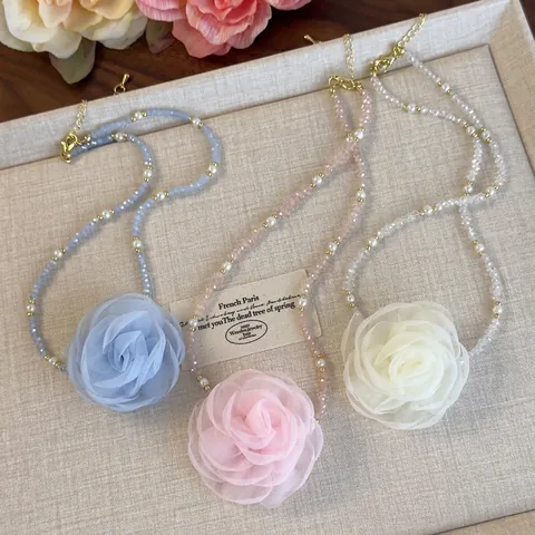 Französische Romantische Netz Rose Blume Anhänger Halskette Für Damen Elegante Künstliche Perlenkette Faux Künstliche Perle Choker Schmuck Dating Party