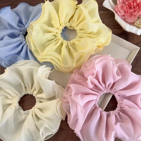Coletero de Tela Oversize Dulce Gasa en Capas Malla Goma del Pelo Grandes Volantes Soporte para Coleta para Mujer Accesorios para el Cabello
