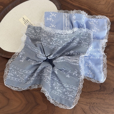 Elastico per Capelli Vintage in Pizzo con Ricamo Floreale Chouchou Grande in Gingham per Donna Accessori Capelli Dolci