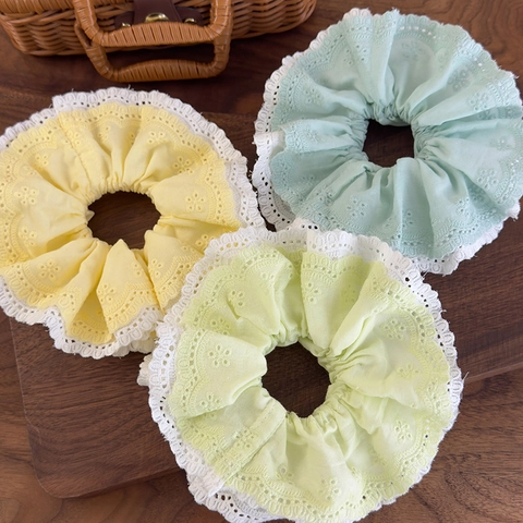 Koreaanse Stijl Zoet Kant Bloem Borduurwerk Grote Haarelastiek Mintgroen Geel Ponytail Houder Vrouwen Haaraccessoires