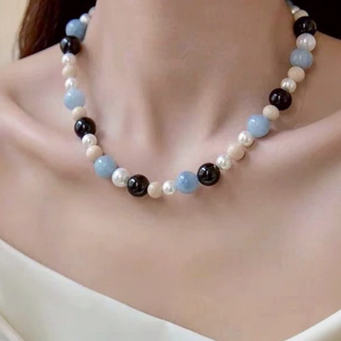 Vintage Mehrfarbig Künstliche Perle Perlenkette Für Damen Elegant Blau Weiß Schwarz Perlen Verschluss Toggle Schmuck Geschenk