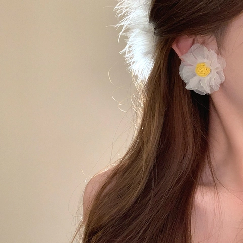 Handgefertigte Organza Blumen Ohrstecker Für Damen Süße Florale Mesh Stoff Ohrringe Für Urlaub Sommer Strand Schmuck
