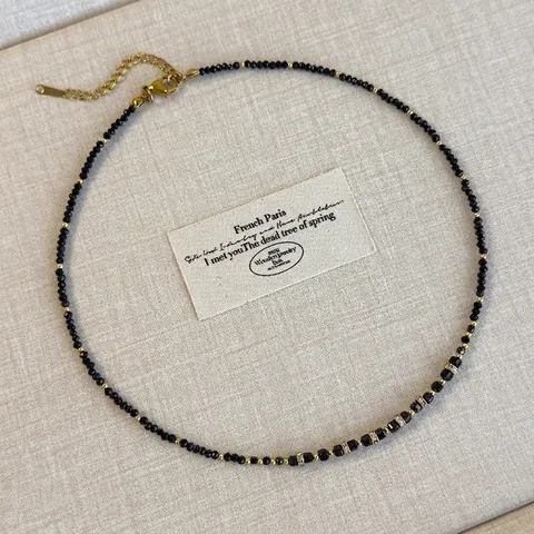 Franse Vintage Zwarte Kristallen Kralen Choker Voor Vrouwen Elegante Vergulde Legering Strass Hanger Ketting Sieraden