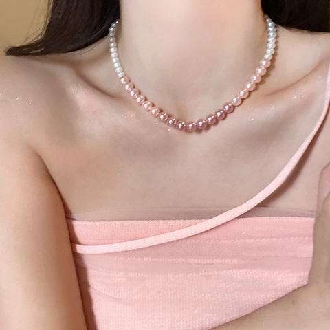 Gradient Artificial Pearl Necklace For Women Alloy Clasp Extender Chain Sweet Elegant Choker Collar Wedding Party Jewelry Gift