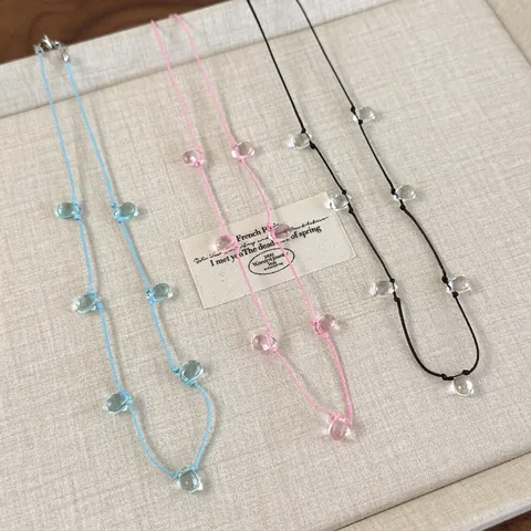 Minimalist Artificial Crystal Water Drop Pendant Necklace Sweet Colored String Choker Cute Summer Jewelry For Women