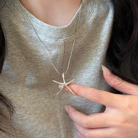 Collana Minimalista con Ciondolo Stella Marina in Lega per Donna Catena a Serpente Argentata Stile Vacanza Gioielli di Moda