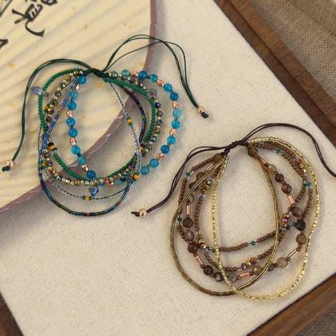 Böhmisches Ethno Stil Mehrlagiges Perlenarmband Handgewebtes Verstellbares Schnur Handkette Für Damen Vintage Schmuck
