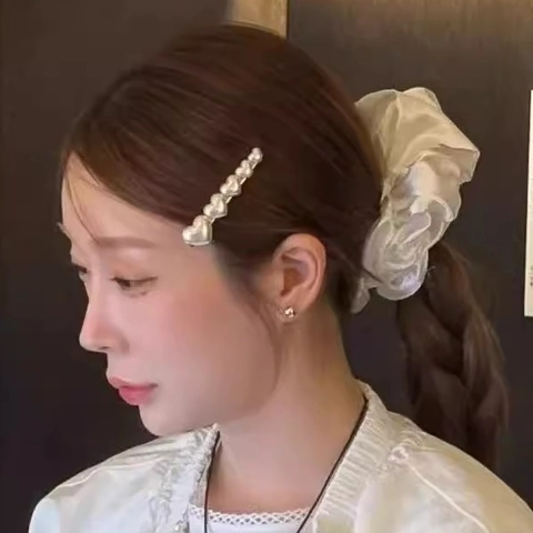Fermagli Per Capelli In Lega A Forma Di Cuore Dolce In Stile Coreano Per Donna Clip A Becco D'Anatra In Perla Artificiale Bianca Argento Eleganti Accessori Per Capelli