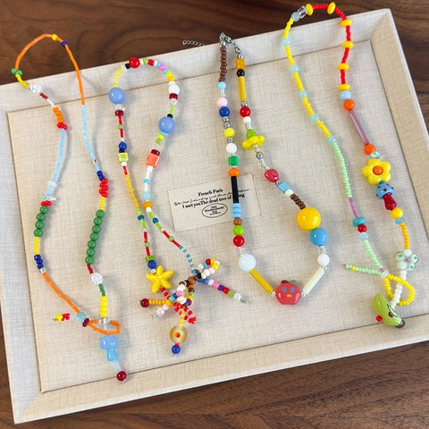 Handgefertigte Bunte Perlenkette Mit Harz Blume Frucht Anhänger Böhmischen Dopamin Stil Schmuck Für Damen Tägliche Accessoire