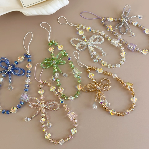 Colgante de Teléfono de Cuentas de Vidrio Hecho a Mano Lazo Lirio de los Valles Cordón Pulsera de Cristal Colgante de Bolso para Mujer