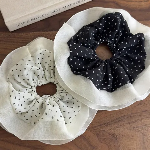 Coletero de Gasa con Lunares Estilo Francés Extragrande Con Borde de Volantes Elegante Lazo de Tela Grande Para Mujer Accesorios