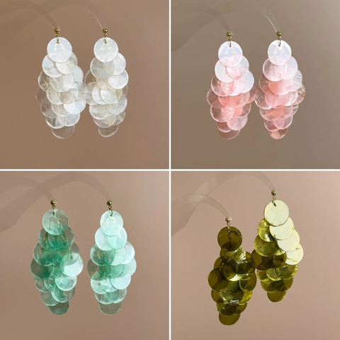 Summer Beach Style Shell Tassel Drop Earrings For Women Layered Round Pieces Luxury Mint Green White Pink Dangle Earrings Fashion Jewelry