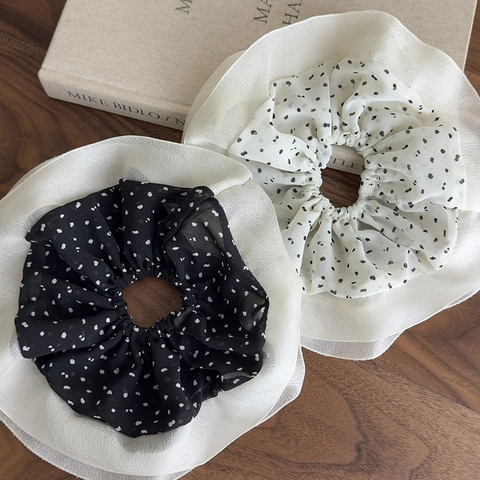 Coletero de Gasa con Lunares Estilo Francés Extragrande Con Borde de Volantes Elegante Lazo de Tela Grande Para Mujer Accesorios
