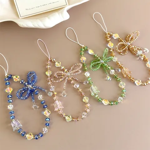 Colgante de Teléfono de Cuentas de Vidrio Hecho a Mano Lazo Lirio de los Valles Cordón Pulsera de Cristal Colgante de Bolso para Mujer