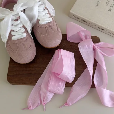 Wide Satin Ribbon Shoelaces French Style Bowknot Shoe Strings For Sneakers Casual Shoes Women Fashion Sweet Chiffon Organza