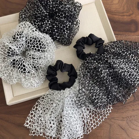 Französischer Stil Pailletten Netz Haargummis Übergroße Glitzernde Elastische Haarbänder Für Damen Süße Ballett Haar Accessoires