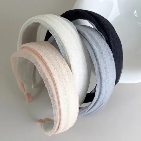 Korean Style Chiffon Pleated Padded Headband For Women Wide Brim Hair Hoop Solid Color Sweet Daily Hair Accessories