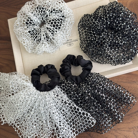 Französischer Stil Pailletten Netz Haargummis Übergroße Glitzernde Elastische Haarbänder Für Damen Süße Ballett Haar Accessoires