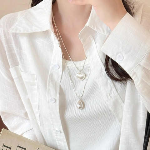 Minimalist Stainless Steel Brushed Heart Waterdrop Pendant Necklace For Women Korean Style Simple Adjustable Snake Chain Jewelry