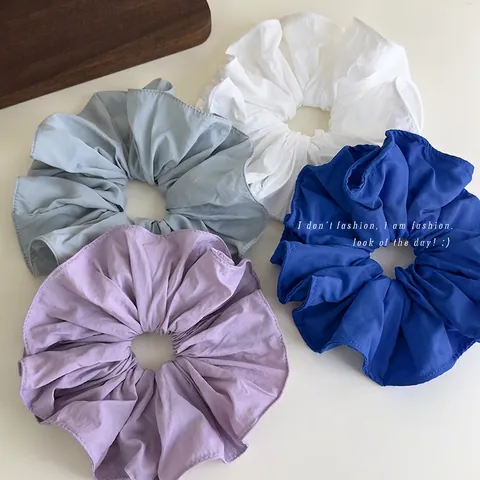 Large Solid Color Polyester Scrunchie With Wood Ear Lace Edge Oversized Elastic Hair Tie For Women Girls Daily Hair Accessories