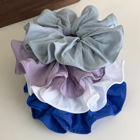 Large Solid Color Polyester Scrunchie With Wood Ear Lace Edge Oversized Elastic Hair Tie For Women Girls Daily Hair Accessories