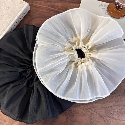 Oversized Solid Color Knitted Fabric Double Layer Pleated Hair Scrunchie Large Elastic Hair Tie Korean Style For Women
