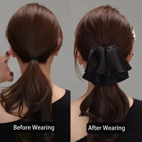 Elegante Molla per Capelli Grande con Fiocco in Satin Fermaglio a Pince in Tessuto con Volant Accessori per Capelli Eleganti da Donna