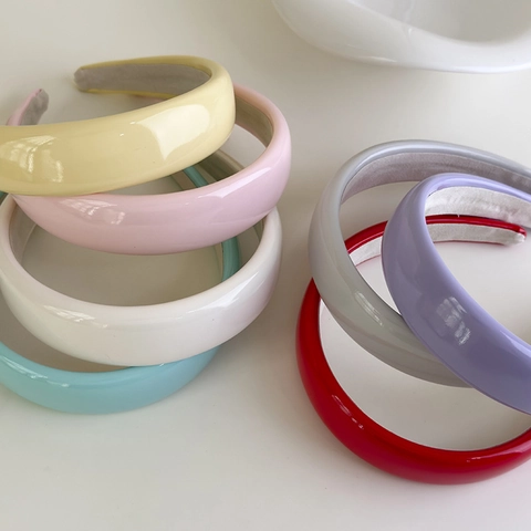 Shiny PU Leather Padded Headband Candy Color Thickened Sponge Hair Band For Women Fashion Hair Accessories Sweet Style Headwear