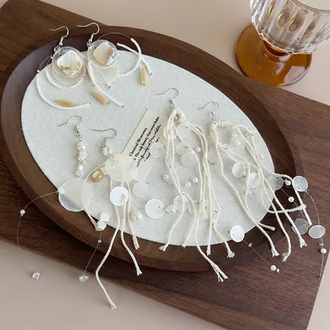 Orecchini a Goccia Bohemian Lunghi con Nappa di Conchiglia per Donna Perla Artificiale Fatti a Mano per Vacanze al Mare