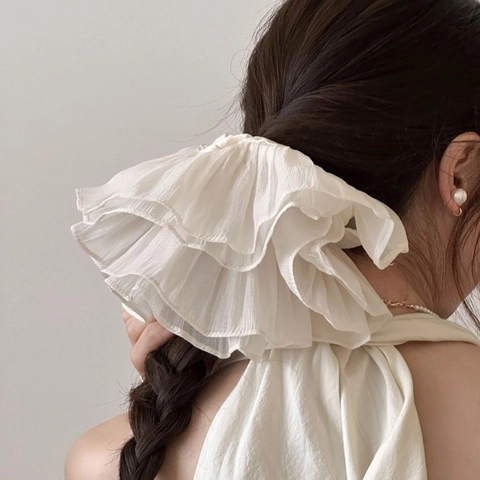 Oversized Solid Color Knitted Fabric Double Layer Pleated Hair Scrunchie Large Elastic Hair Tie Korean Style For Women