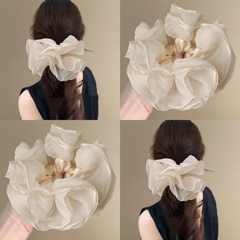 Coletero de Tela Plisada Extragrande Elegante Diseño de Hada Lazo para el Pelo Volante Soporte para Coleta para Mujer Niña Accesorios