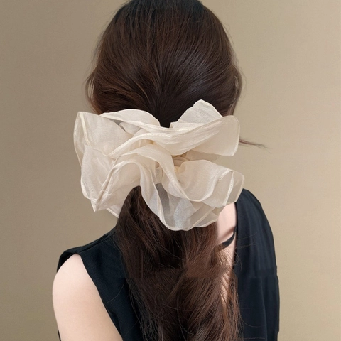 Coletero de Tela Plisada Extragrande Elegante Diseño de Hada Lazo para el Pelo Volante Soporte para Coleta para Mujer Niña Accesorios