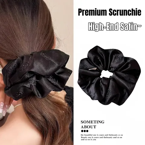 3D Embossed Rose Satin Fabric Scrunchies Elastic Hair Tie Daily Dating Use French Vintage Sweet Women Girls Hair Accessories