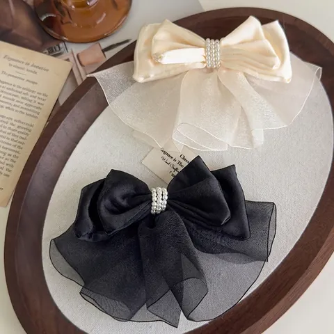 Pince à Cheveux Élégante Nœud en Satin et Organza Avec Künstliche Perles d'Imitation Style Français Vintage Accessoires Cheveux
