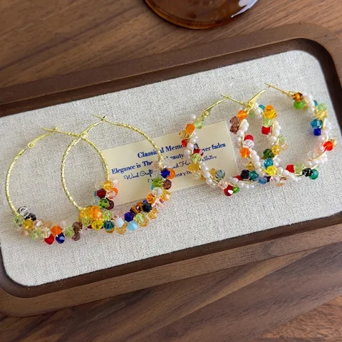 Boho Legierung Mehrfarbig Strass Perlen Creolen Für Damen Retro Künstliche Perle Gewickelt Urlaub Schmuck