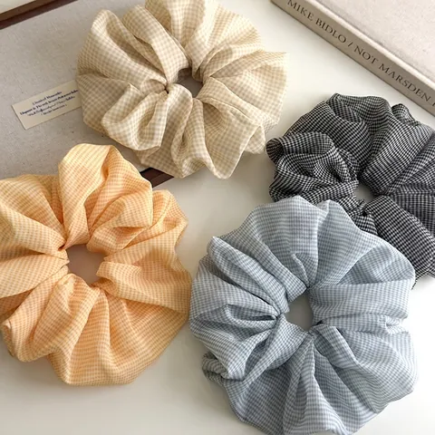 Vintage Gingham Scrunchies Franse Stijl Hoge Elastische Polyester Haarelastiekjes Voor Vrouwen Koreaanse Geruite Paardenstaarthouders Mode Haaraccessoires