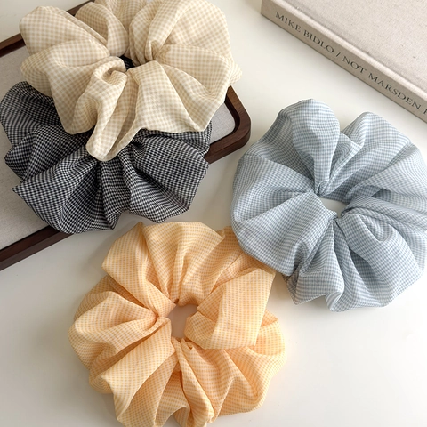 Vintage Gingham Scrunchies Franse Stijl Hoge Elastische Polyester Haarelastiekjes Voor Vrouwen Koreaanse Geruite Paardenstaarthouders Mode Haaraccessoires