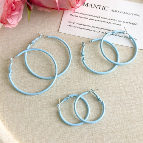 Orecchini a Cerchio Blu Opaco Semplici e Freschi per Donna Cerchi in Ferro Lacca a Forno Minimalista Accessori Moda Dolci Geometrici
