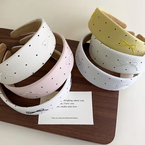 Breiter Stoff Polka Dot Schleife Bestickter Haarreif Für Damen Koreanischer Süßer Stil Haarkranz Mode Kopfschmuck Haar Accessoires
