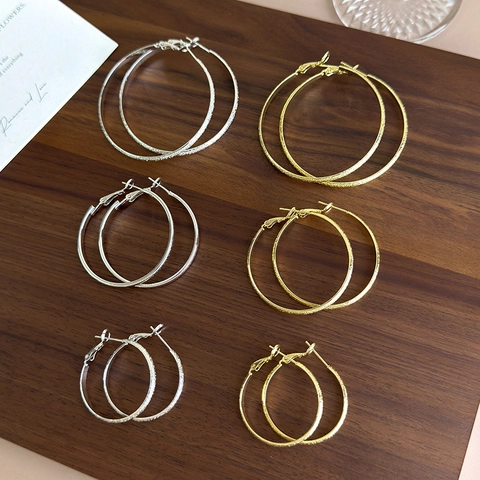 Moda Orecchini a Cerchio in Rame Con Perno in Argento Sterling 925 Texture Opaca Circolari Metallo Gioielli da Donna